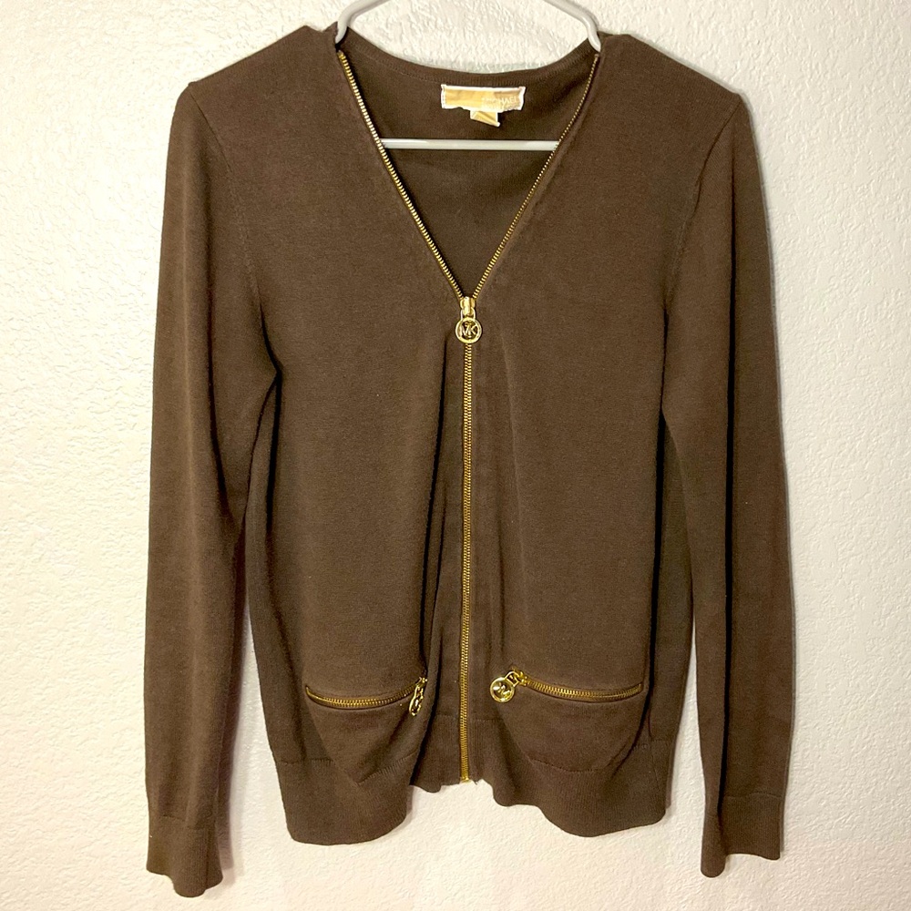 Michael Koss Women’s Small Brown Knit Zip-Up